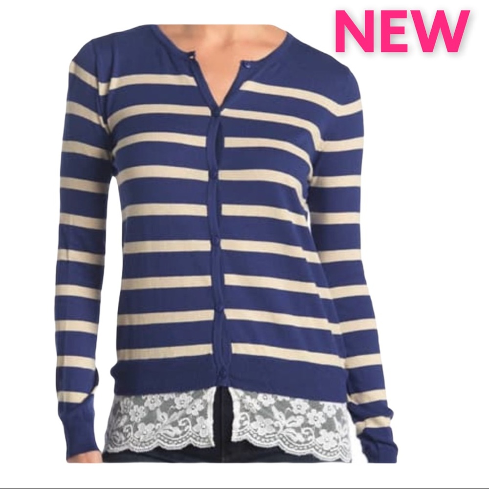 LOVE LILI Sweater Cardigan Blue Stripes Small